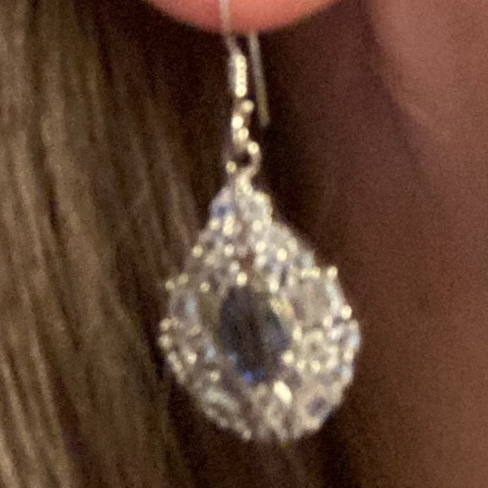 Blue and White Sapphire Earrings - Picture 2 of 2